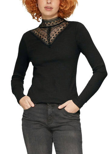 Rippshirt mit Spitzeneinsatz