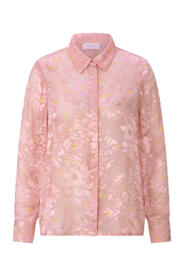 Bluse mit Burnout-Blütenmuster und verdeckter Knopfleiste