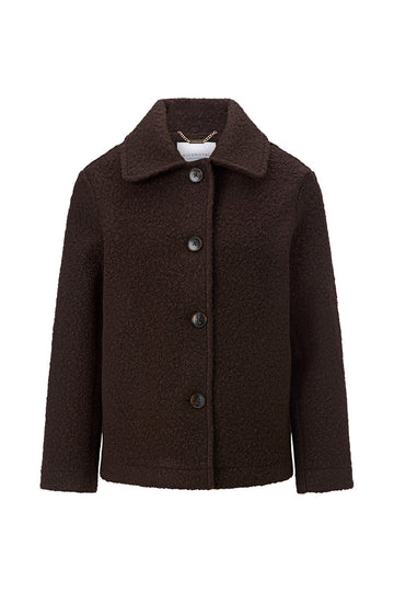 Bouclé-Kurzjacke im Boxy Fit mit Hemdkragen