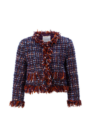 Bouclé-Kurzjacke mit Fransen und Rundhalsausschnitt