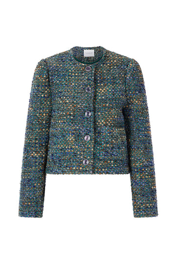 Bouclé-Wollblazer mit Kontrasteinfassung