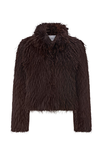 Fluffy-Fake-Fur-Kurzjacke im Boxy Fit mit Umlegekragen