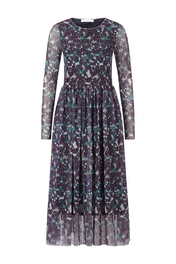 Midikleid mit Multicolor-Blumenprint und Tüllsaum