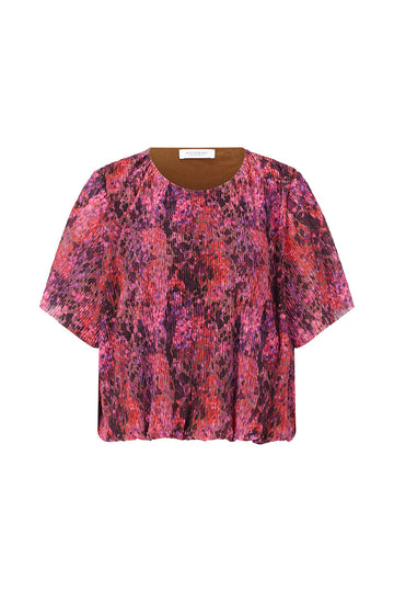 Plissee-Bluse mit Blütenprint und Ballonsaum