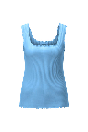 Ripp-Top mit Frill-Saum