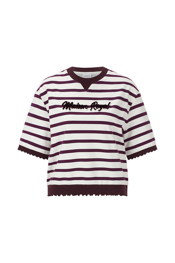 Sweatshirt mit plüschiger Stickschrift und Babylock-Saum