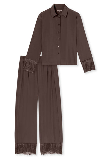Modern Lace Pyjama lang mit Spitzeneinsatz