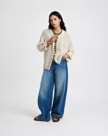 Hairy Cardigan mit Rundhalsausschnitt und 3/4-Ärmeln