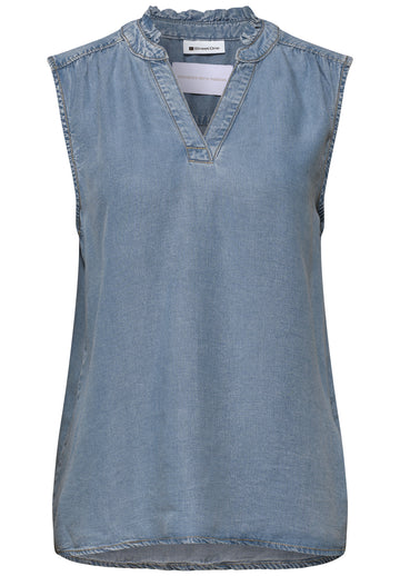 Blusentop mit Rüschen im Denim-Look