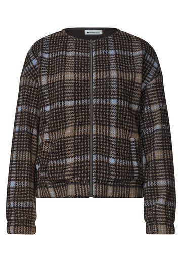 Cordjacke mit Karomuster und elastischen Bündchen
