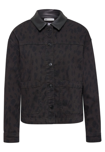 Jeansjacke mit Leo-Muster und Kragen
