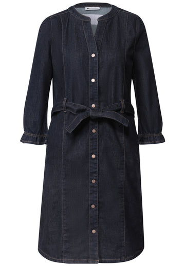 Knielanges Denim Kleid mit Gürtel