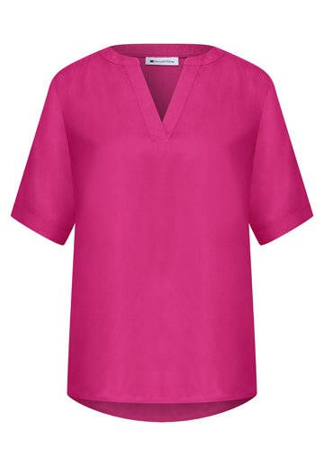 Kurzarm Bluse mit Split Neck in Unifarbe