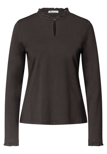Langarmshirt mit Rüschen und Cut-Out-Detail