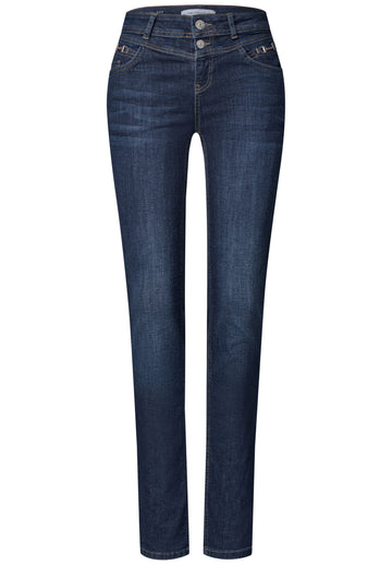 Mid Waist Slim Leg Jeans mit Dekodetail