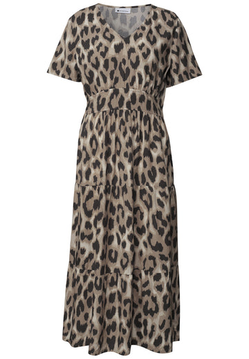 Midi-Kleid mit Print und Smok-Detail