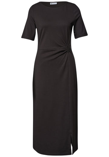 Midikleid mit Wickeldetail und Rundhalsausschnitt