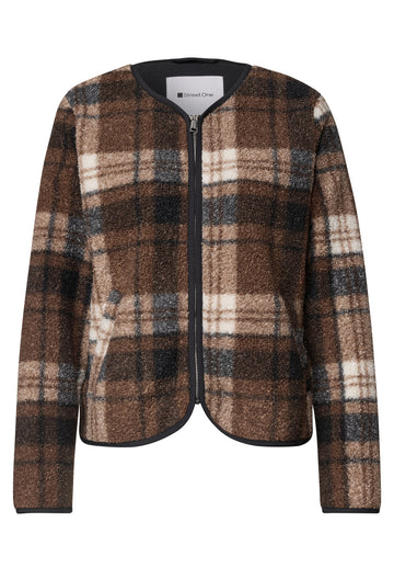 Teddy-Jacke mit Rundhals und Print