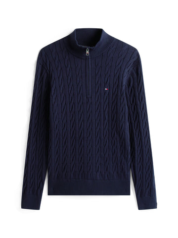 Zopfstrick-Pullover mit Quarter-Zip
