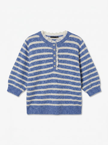 VMDOFFY Streifenpullover mit Henley Kragen