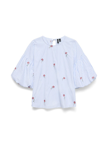 Weites Crinkle-Top mit Blumenstickerei