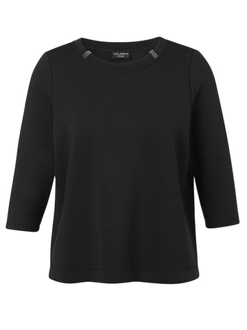 Sweatshirt mit Rundhalsausschnitt, 3/4-Ärmeln und Schmuckdetails