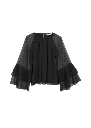 Chiffonbluse mit Mini Polka Dots