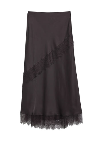Langer Satin-Rock mit Spitzeneinsatz