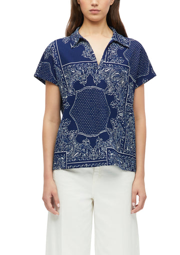 Polo-Shirt mit V-Ausschnitt in Relaxed Fit