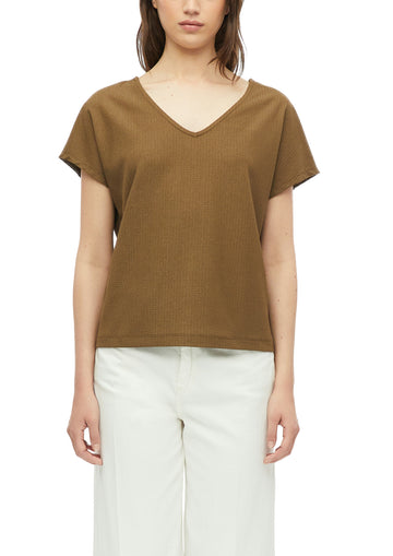 Strukturiertes V-Neck-T-Shirt