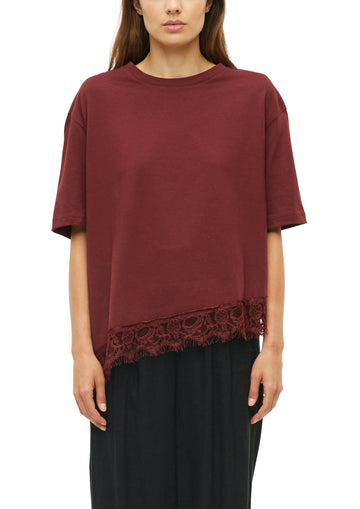 T-Shirt mit asymmetrischem Spitzensaum