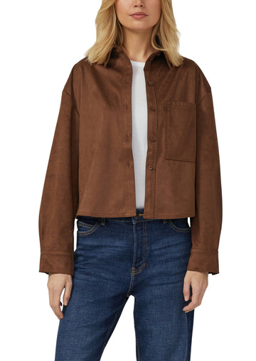 Verkürzte Hemdbluse in Velours-Optik