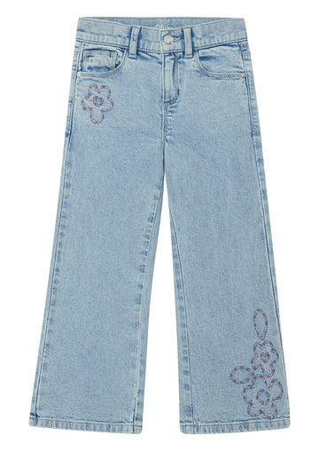 Wide Leg Jeans-Hose mit Stickerei