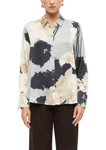 Bedruckte Satinbluse mit Hemdkragen