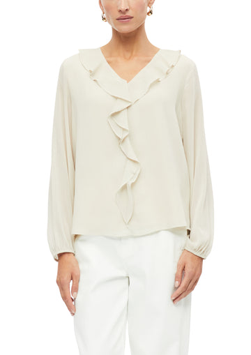 Crêpe-Bluse mit V-Ausschnitt und Volants