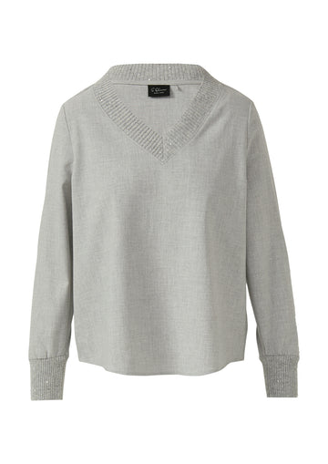 Flanell-Bluse mit Strickkragen