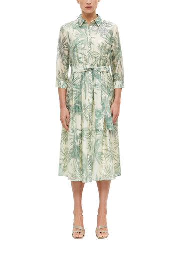 Hemdblusenkleid mit All-over-Print & Bindegürtel