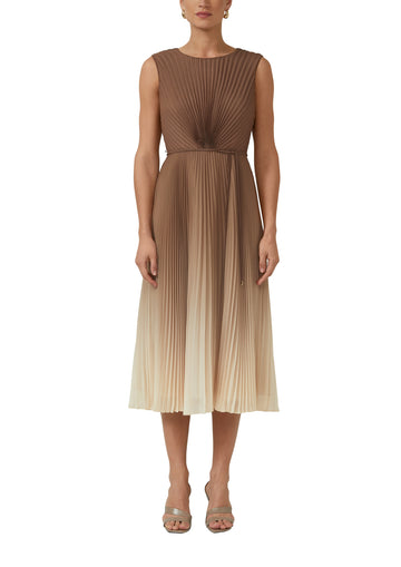 Midikleid mit Plissee und Gürtel