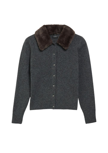 Strickjacke mit Fake-Fur-Kragen
