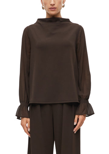 s.Oliver BLACK LABEL Langarmshirt mit Wasserfall-Ausschnitt