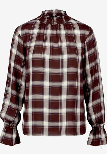 Bluse mit Karomuster und Stehkragen