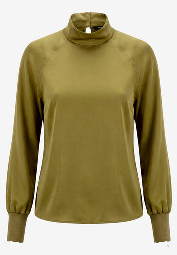 Satin-Bluse mit Stehkragen